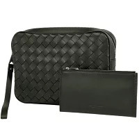 Bottega Veneta Intrecciato Shoulder Bag Woven Nappa Leather Clutch Black